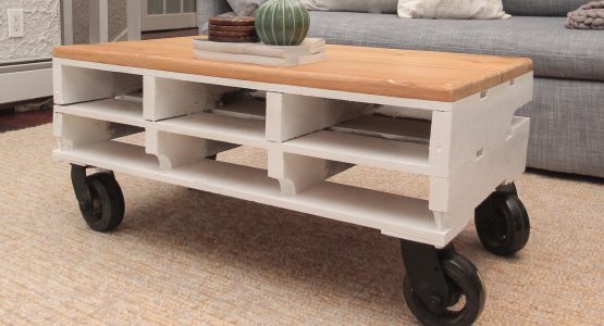 Coffee Table Built From A Palet With Reclaimed Roofing Timber used for Top